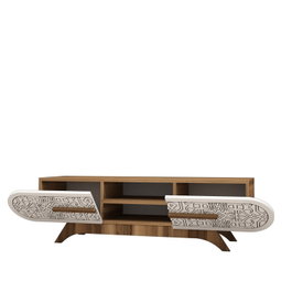 Hanah Home Mueble TV Defne - Nogal y Blanco - 145 cm Ancho x 37 cm Alto x 37 cm Profundidad - Melamina